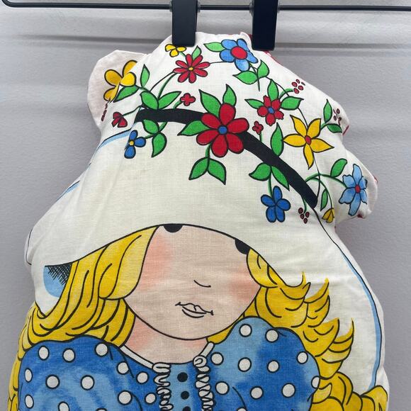 Whimsical Girl Pillow with Basket - Blue and Yellow - Picture 2 of 8